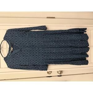 Boden relaxed tiered hem shirt dress teal with blue starburst print size 4R